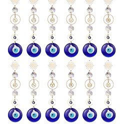 Blue Handmade Lampwork Evil Eye Pendants Decoration, with Twelve Constellation 201 Stainless Steel Charms, for Home Decoration, Moon & Sun, Blue, 245mm, 12pcs/set