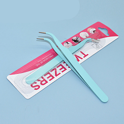Pale Turquoise Stainless Steel Tweezers, Bend Head, Pale Turquoise, 11.6x1cm
