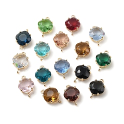Mixed Color Brass K9 Glass Connector Charms, Light Gold Tone Rhombus Links, Mixed Color, 16x11x6mm, Hole: 1.2mm
