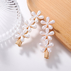 Ghost White Triple Flower Resin Imitation Pearl Alligator Hair Clips, with Iron Clip, Hair Accessories for Girls Women, Ghost White, 65~67x22~24mm
