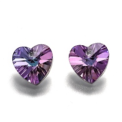 Heliotrope Electroplate Glass Charms, Faceted, Heart, Heliotrope, 10x10x5mm, Hole: 1mm