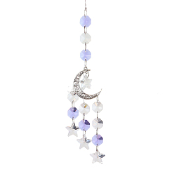 Lilac Alloy Big Pendant Decorations, Moon Hanging Sun Catchers, K9 Crystal Glass, with Iron Findings, for Garden, Wedding, Lighting Ornament, Lilac, 440~450mm