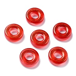Red Frosted Glass Beads, with Glitter Powder, Disc/Flat Round, Red, 11x3mm, Hole: 4mm