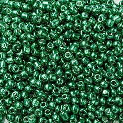 Verdemar 8/0 perlas de cristal de la semilla, estilo de colores metalizados, rondo, verde mar, 8/0, 3 mm, agujero: 1 mm, sobre 10000 unidades / libra