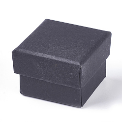Noir Coffrets cadeaux de bijoux en papier carton carton rempli de coton kraft, boîte de bague, carrée, noir, 4.5x4.5x3 cm