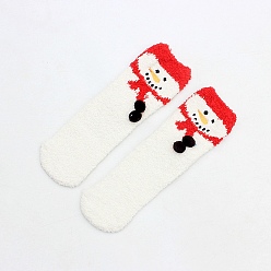 Snowman Coral Velvet Knitting Socks, Cartoon Crew Socks, Winter Warm Thermal Socks, Christmas, Snowman, 250mm