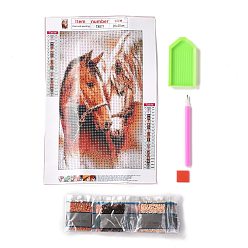 Cheval 5d bricolage diamant peinture animaux kits de toile, avec des strass de résine, stylo collant diamant, plaque de plateau et pâte à modeler, modèle de cheval, 30x20x0.02 cm