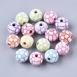 Couleur Mélangete Perles acryliques de style artisanal, ballon de football / soccer, couleur mixte, 9.5x9mm, trou: 2 mm, environ 1190 pcs / 500 g