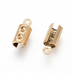 Golden Ion Plating(IP) 304 Stainless Steel Cord Ends, End Caps, Column, Golden, 10x3mm, Hole: 1mm, Inner Diameter: 4mm