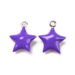 Violet Bleu Laiton émail pendentifs, platine, étoiles, bleu violet, 14.5x12.5x4.5mm, Trou: 1.2mm