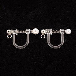 Stainless Steel Color 304 Stainless Steel Clip-on Earring Findings, Environmental Protection Plastic, U-Shaped, Stainless Steel Color, 11x17.5x3mm, Bead Diameter: 3mm