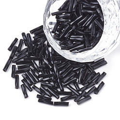 Черный Стеклянные витые стеклярусы, чёрные, 6~7x1.5~2 мм, отверстие : 0.8 мм, о 450 г / мешок