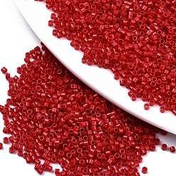 Roja 11/0 califique una granada de cristal, cilindro, tamaño de grano de semilla uniforme, pintura para hornear, rojo, 1.5x1 mm, agujero: 0.5 mm, sobre 20000 unidades / bolsa
