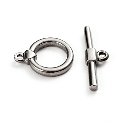 Platinum 304 Stainless Steel Toggle Clasps, Ring, Stainless Steel Color, Ring: 18x14x3mm, Hole: 1.5mm, Bar: 23.5x7x3, Hole: 1.8mm