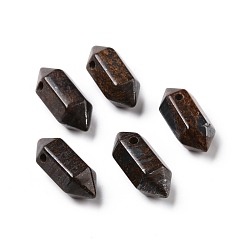 Bronzite Pendentifs pointus à double borne en bronzite naturelle, breloque balle à facettes, 18.5~20x8~9x8~9mm, Trou: 1.5mm