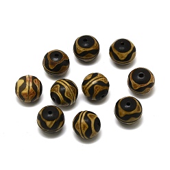Tibetan Agate Tibetan Style Double Tiger dZi Beads, Natural Agate Beads, Round, 14mm, Hole: 1.4mm