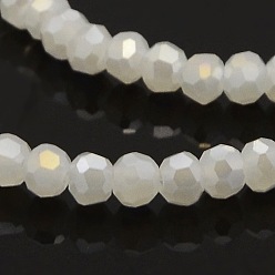 Blanc Brins de perles rondes à facettes en verre imitation jade plaqué couleur ab, blanc, 32mm, Trou: 3mm, 1 pcs / chapelet, 100 pouce