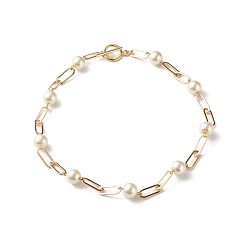 Blanco Collares de cuentas de perlas de vidrio, con cadenas de clip de hierro, dorado, blanco, 16.30 pulgada (41.4 cm)
