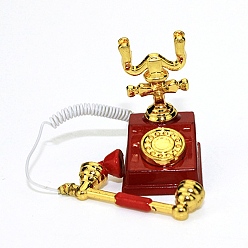 Red Mini Spray Painted Alloy Retro Landline Telephone Model, Micro Landscape Dollhouse Accessories, Pretending Prop Decorations, Red, 21x16x29mm