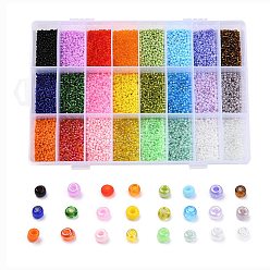 Mixed Color 24 Colors 12/0 Glass Seed Beads, Opaque Colors Lustered & Ceylon & Opaque Colours Seed & Frosted Colors & Colors Rainbow & Colours Lustered & Silver Lined & Transparent, Round, Mixed Color, 2mm, Hole: 1mm