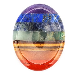 Mixed Stone Chakra Style Assembled Natural Amethyst & Lapis Lazuli & Sodalite & Green Aventurine & Tiger Eye & Topaz Jade & Red Jasper Massage Stone, Thumb Worry Stone for Anxiety Therapy, Pocket Palm Stones, for Relaxing, Pain Relief, Oval, 45x35x8mm