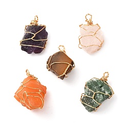 Mixed Stone Rough Raw Natural Mixed Stone Pendants, with Real 18K Gold Plated Eco-Friendly Copper Findings, Nuggets, 24~30x17~21x12~16mm, Hole: 1.8~3mm