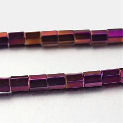 Plateado Púrpura Electroplate hematites sintética hebras de perlas no magnéticas, facetados, columna, púrpura chapado, 6x4~5 mm, agujero: 1 mm, sobre 66 unidades / cadena, 15.7 pulgada