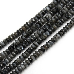 Larvikite Faceted Natural Labradorite Rondelle Bead Strands, 4x2mm, Hole: 1mm, about 185~195pcs/strand, 14.9~15.6 inch
