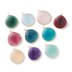 Mixed Stone Natural Mixed Gemstone Pendants, with Golden Brass Edge, Faceted, Teardrop, 28x24x6.5mm, Hole: 1.8mm