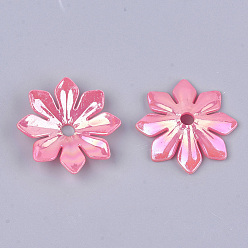 Rosa Caliente Opaco como tapas de cuentas de plástico, pearlized, flor, color de rosa caliente, 35.5~36x35.5~36x7 mm, Agujero: 4.5 mm, sobre 370 unidades / 500 g