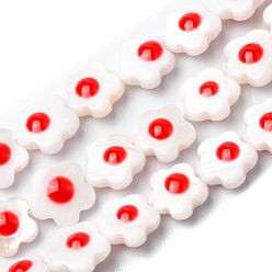 Rouge Brins de perles en émail de coquille d'eau douce naturelle, fleur, rouge, 6.5~7x8~8.5x3.5~4mm, Trou: 0.4mm, Environ 48 pcs/chapelet, 14.69''~14.92'' (37.3~37.9 cm)