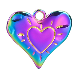 Rainbow Color Pendentifs coeur en acier inoxydable, couleur arc en ciel, 24x25x2mm, Trou: 3mm