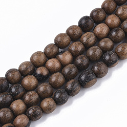 Saddle Brown Undyed & Natural Ebony Wood Beads Strands, Waxed, Round, Saddle Brown, 8.5x8mm, Hole: 1.6mm, about 98pcs/strand, 31.10 inch