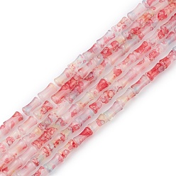 Red Baking Varnish Glass Beads Strand, Bamboo Stick, Red, 12x6.5mm, Hole: 1.4mm, about 65~66pcs/strand, 30.71''(78cm)