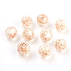 White Handmade Lampwork Beads, with Gold Sand, Round, White, Size: about 12mm in diameter, hole: 2mm