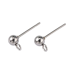 Stainless Steel Color 304 Stainless Steel Ball Post Stud Earring Findings, with Loop, Stainless Steel Color, 16x4mm, Hole: 1.5~2mm, Pin: 0.8mm