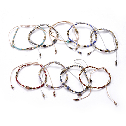 Couleur Mélangete Bracelets de perles tressées en fil de nylon, Avec hématite synthétique non magnétique, perles de rocaille naturelles et de verre, couleur mixte, 1-1/8 pouces ~ 2-7/8 pouces (3.2~7.4 cm)