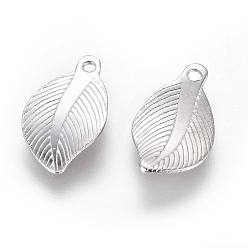 Stainless Steel Color 304 Stainless Steel Charms, Leaf, Stainless Steel Color, 13.8x8x0.7mm, Hole: 1mm
