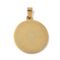 Golden Titanium Steel Pendants, Flat Round with Seals of the Seven Archangels, Golden, 42mm, Hole: 7.6x3mm