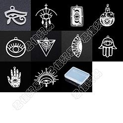 Stainless Steel Color 20Pcs 10 Style 201 Stainless Steel Laser Cut Charms, Egyptian Eye, Mixed Shape, Stainless Steel Color, 12~38.5x13.5~32x1mm, Hole: 1.5~1.8mm, 2pcs/style