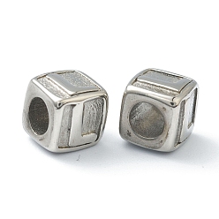 Letter L 304 Stainless Steel European Beads, Large Hole Beads, Horizontal Hole, Cube with Letter, Stainless Steel Color, Letter.L, 8x8x8mm, Hole: 4mm