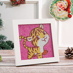 Tigre Kits de cadre photo de peinture au diamant diy, y compris éponge, strass de résine, stylo collant diamant, plaque de plateau et pâte à modeler, motif de tigre, 150x150mm