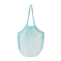 Light Blue Portable Cotton Mesh Grocery Bags, Reusable Net Shopping Handbag, Light Blue, 58.05cm, Bag: 35x38x1.8cm. 