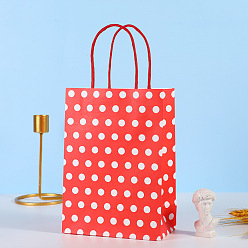 Красный Прямоугольные бумажные пакеты в горошек, с ручками, для подарочных сумок, красные, 11x21x27 см