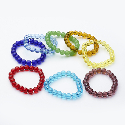 Mixed Color Round Glass Stretch Bracelets, Mixed Color, 1-5/8 inch~1-3/4 inch(40~45mm), Bead: 8x7mm