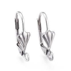 Stainless Steel Color 304 Stainless Steel Leverback Earring Findings, with Loop, Shell Shape, Stainless Steel Color, 18x11x5.5mm, Hole: 2mm