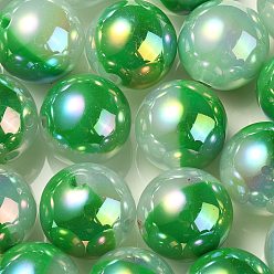Green UV Plating Rainbow Iridescent Opaque Acrylic Beads, Two Tone, Round, Green, 17.5mm, Hole: 2.7mm