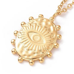 Oro Chapado en iones (ip) 304 collar con colgante ovalado de acero inoxidable con mal de ojo para mujer, dorado, 17.83 pulgada (45.3 cm)
