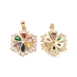 Colorful Real 18K Gold Plated Brass Micro Pave Clear Cubic Zirconia Pendants, Flower Charms, Colorful, 22x17.5x4.5mm, Hole: 5x2.5mm