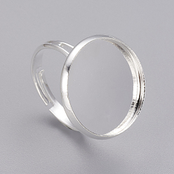 Серебро Регулируемые основы для колец с платформой, серебряный цвет гальваническим, Размер: Кольцо: о 17 mm внутреннего диаметра, лоток: 20 mm в диаметре, внутренняя раунд: 18 mm длиной, 18 mm.